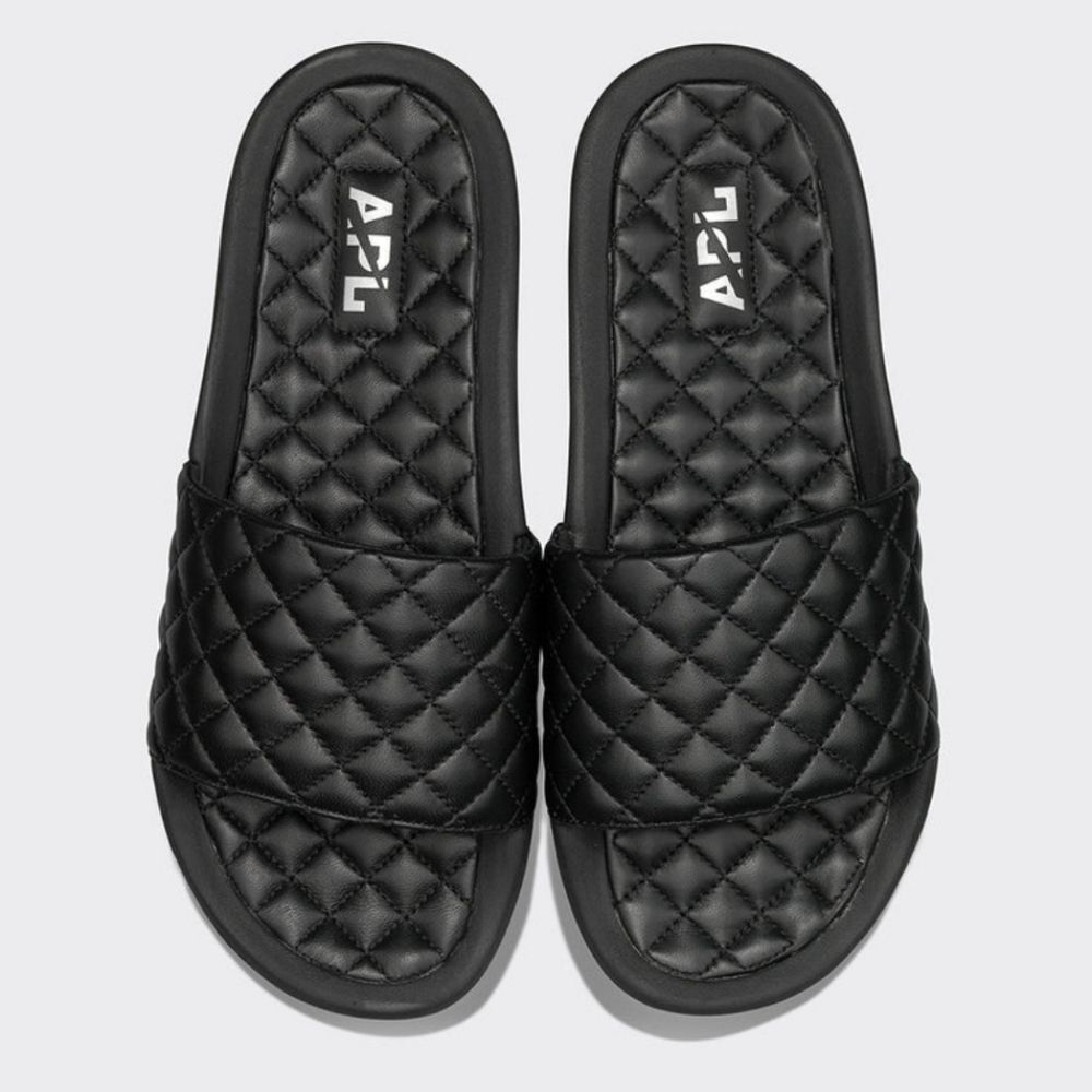 APL Quilted Leather Slide Sandals Black Size 8